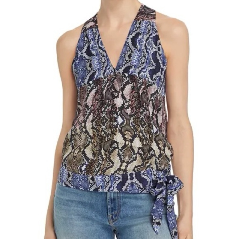 Parker Kenna Silk Snakeskin Print Tie Hem Sleeveless Wrap Top Medium